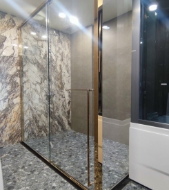 PHÒNG TẮM KHUNG INOX CỬA LÙA 1 CÁNH 1 FIX CÓ VÁCH