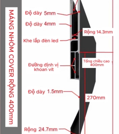 BỘ MÁNG NHÔM COVER BẢN 400 MM MÀU ĐEN MỜ