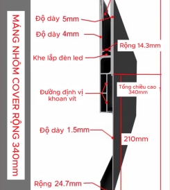 BỘ MÁNG NHÔM COVER BẢN 340 MM MÀU ĐEN MỜ