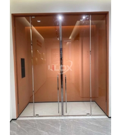 PHÒNG TẮM KHUNG INOX CHỮ T CỬA MỞ QUAY 2 CÁNH 1 VÁCH BẢN LỀ TRÊN DƯỚI 