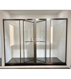 PHÒNG TẮM KHUNG INOX CHỮ T CỬA LÙA 90 ĐỘ, 2 CÁNH 1 VÁCH FULL VIỀN