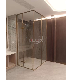 PHÒNG TẮM CỬA MỞ QUAY 1 CÁNH 1 FIX CÓ VÁCH BẢN LỀ CHỮ NHẬT KẸP HÔNG